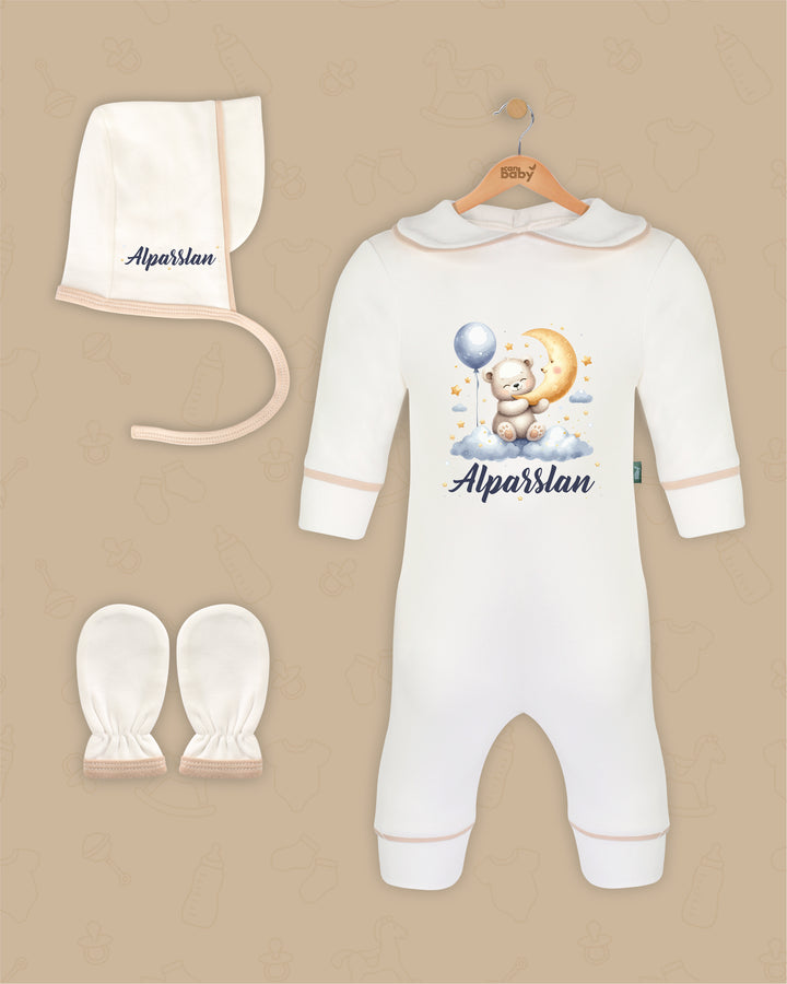 Maanlicht Knuffelbeer | Boxpakje met Muts en Anti-krabwantjes | Beige en Marineblauw | Luxe Baby Cadeau - Can Baby