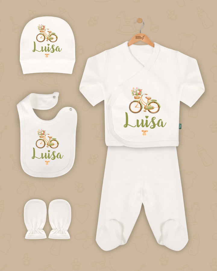 Lentebloesem Fiets Newborn setje | Gepersonaliseerde | Geboorte pakje | Kraamcadeau set | Biologisch katoen - Can Baby