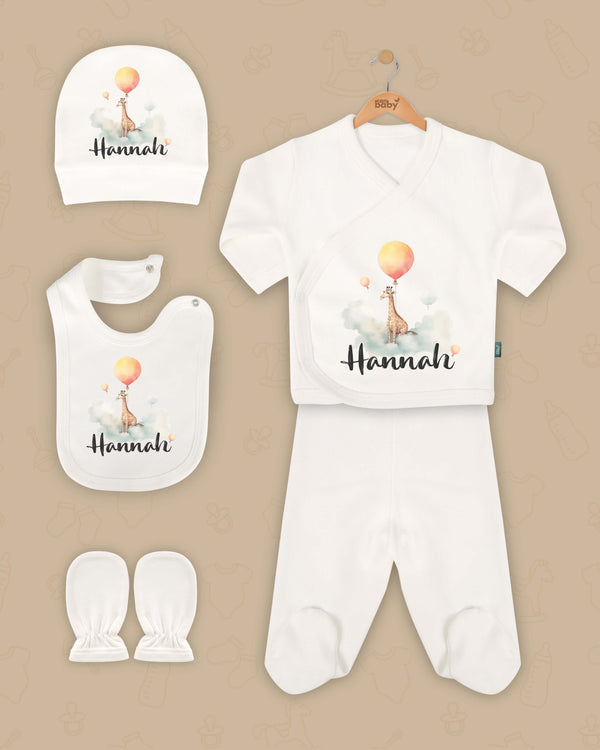Ballon Giraffe Newborn setje | Gepersonaliseerde | Geboorte pakje | Kraamcadeau set | Biologisch katoen - Can Baby