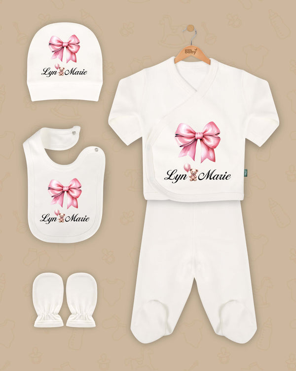 Elegante Strik Charme Newborn setje | Gepersonaliseerde | Geboorte pakje | Kraamcadeau set | Biologisch katoen - Can Baby