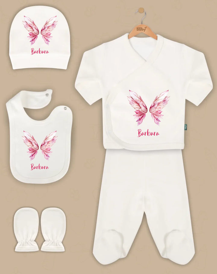 Vleugels 5-delige gepersonaliseerde babykleding set met schattige vlinderprint