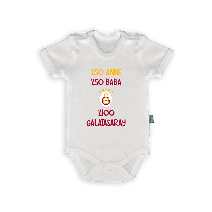 Galatasaray baby romper with colorful text for proud little supporters.