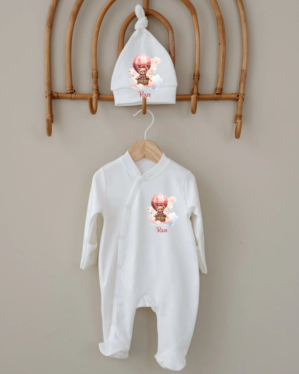 Beren newborn pakje met mutsje, roze teddybeer in luchtballon, voor meisjes 0-3 maanden, geboortepakje.