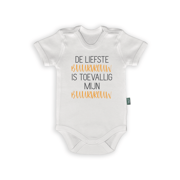 Romper met tekst 'De Liefste Buurvrouw', een schattig cadeau voor buurvrouw met baby.