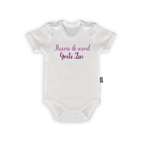 Rompertje met de tekst 'Hoera ik word Grote Zus' voor baby's, perfect als aankondiging cadeau.