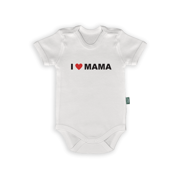 Wit rompertje met tekst 'I ❤️ MAMA', perfect cadeau voor ouders en grootouders.