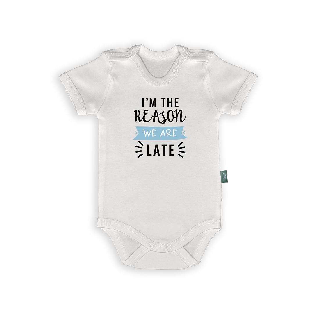 Rompertje 'I'm the Reason We Are Late' – Grappige Babykleding