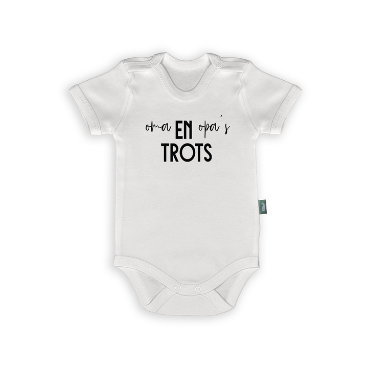 Rompertje met tekst "Oma en Opa's Trots" voor baby's, perfect cadeau voor grootouders.